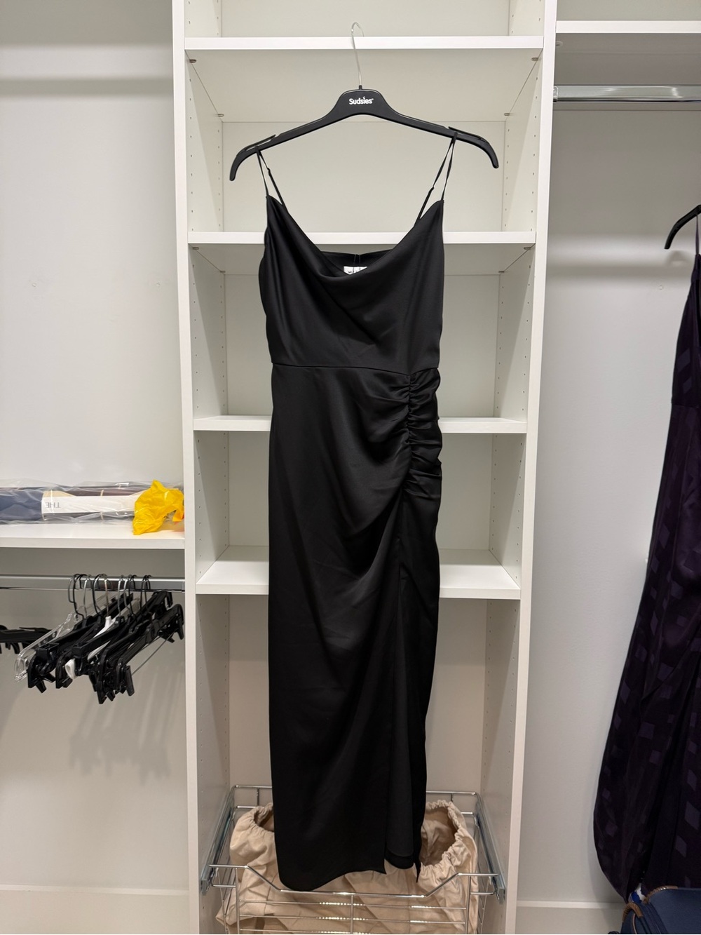 Milly Black Cowl Ruched Spaghetti-Strap Maxi Dress
